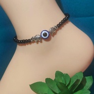 Evil Eye Anklet With Elephant Design ( Black and Silver)