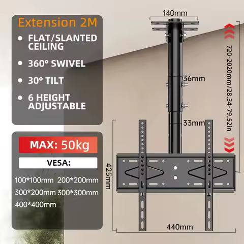 Ceiling TV Mount Full Motion TV Bracket for Most 32-65" Flat Curved TVs/Monitors Swivel Tilt Height 