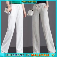 【Ready Stock】Casual Long Pants Women Korean Plus Size Loose High Waist Wide Leg Baggy Pants Seluar S