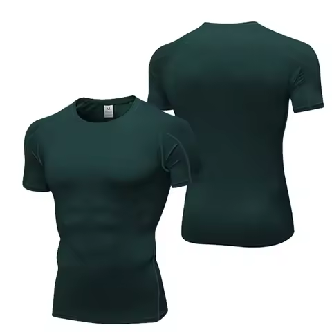 Short Sleeve Gym Shirts Sweat Wicking Green Fast Drying Compression Tight T-shirt Fitness Running Tr