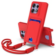 Ready to ship Integrated Card Bag Solid Color Liquid Silicone Phone Case Gen2 with Short Lanyard For