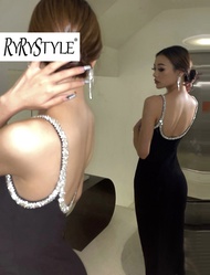 RYRYSTYLE นาฬิกาข้อมือแบบหรูหราเปลือยหลังของผู้หญิงเอี๊ยมกระโปรงบางแวววาวสีดำประชุมประจำปี9893