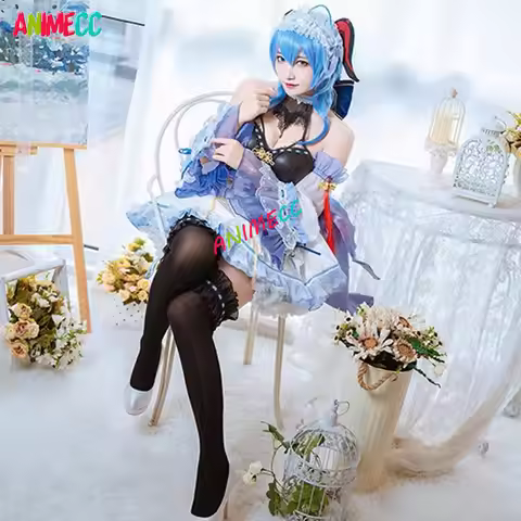 ANIMECC in Stock S-L Ganyu Cosplay Maid Dress Wig Anime Game Genshin Impact Cosplay Wigs Halloween P