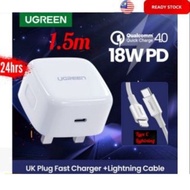 UGREEN iPhone 18W PD Fast USB Charger Quick Charge 4.0 3.0 Charger [ Combo USB C to Lighting Cable ]
