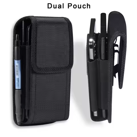 Nylon Waterproof Dual Pouch 2 Phone Belt Clip Case Holster For Vivo X80 Pro V25 V23 V21 Y31 Y22 Y35 