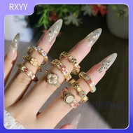[RYX]Light Luxury Palace-Style Colorful Floral Ring For Women Fashionable Open-Style Ring