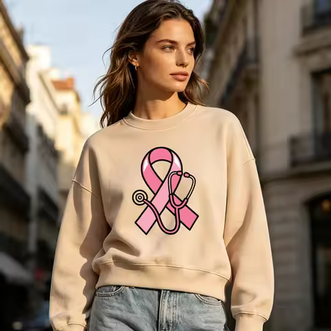IN OCTOBER WE WEAR PINK Graphic Crewneck Sweatshirt Women Pullover Breast Cancer Awareness October S