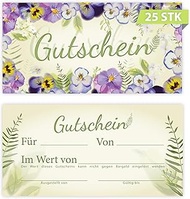 25 Gift Vouchers DIN Long Plus (21 x 10.5 cm) Design Natural Violet Flowers Blank Vouchers to Fill i
