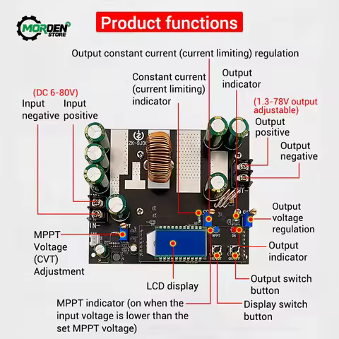 ZK-SJ20 700W Buck Converter CC CV Module DC 7-80V to 1.4-79V 20A Voltage Regulator Voltmeter Step-Do