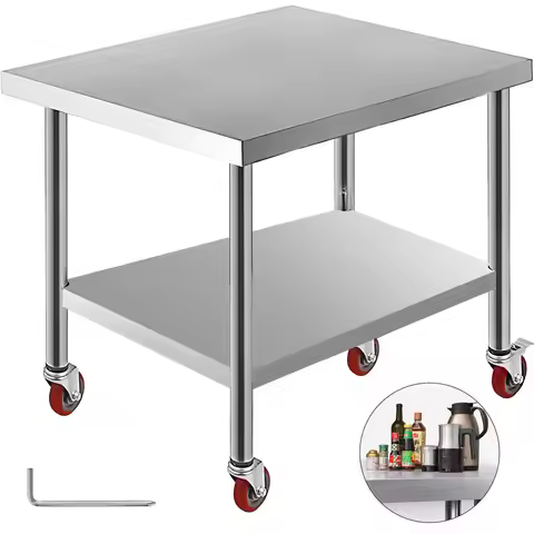 SucceBuy Stainless Steel Kitchen Worktable shelves Commercial Work Bench Table with Caster Wheels fo