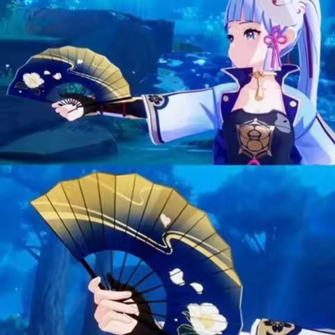 Genshin Impact Kamisato Ayaka Cosplay Fan Cloth Folding Fan Summer Durable Portable Hand Fan Cosplay