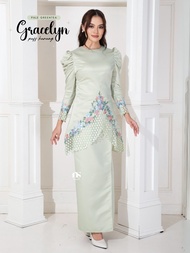 [NEESTYLE] GRACELYN • Baju Raya 2024 Baju Kurung Moden Puff Satin Lace Sulam Pastel Embroidery Baju 