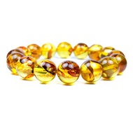 【正佳珠寶】花珀 頂級金透花珀 12.8-13.2mm 金花珀手珠