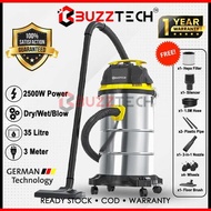 1 YEAR WARRANTY BuzzTech 2500W 35 Liters Wet & Dry Cleaner Blower Blow Vaccum Floor Cleaning Vacuum 