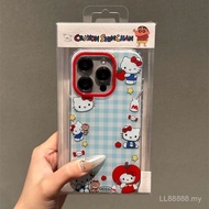 Phone Phone Case Suitable for iPhone Japanese Cute Blue Plaid Hello Kitty 16/15promax/14 New Style 1