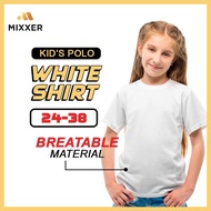 Baju Budak Putih Pendek &amp; Panjang T-shirt UNISEX (SIZE: 24-36) / Kid's Polo White Shirt #WH BUDAK