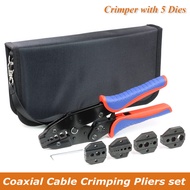 Coax Ratchet Crimping Tool Set for Coaxial RG Cable RF Connector with 5 Changeable Dies
