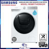 SAMSUNG WD80T754DWH/SP 8KG/6KG WASHER DRYER COMBO, 4 TICKS, FREE DELIVERY, FREE INSTALLATION