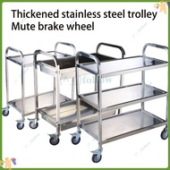 Stainless steel trolley with wheels food trolleyThickened Food Truck Stainless Steel Trolley Kitchen Serving Kitchen Appliance With Lockable Wheels