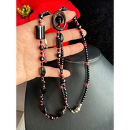Natural black stone necklace according to the system, 75 cm long, sturdy magnetic clasp, brand new i