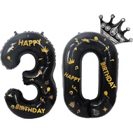 40 Inch Black Foil Balloon Number 30,Crown 30th Birthday Party Decorative Balloons,Number Large Numb
