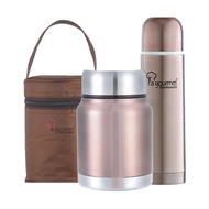 La gourmet Sakura 3pcs On The Go Set: 0.5L Thermal Flask + 0.5L Thermal Cooker Pot with Pouch (Brass