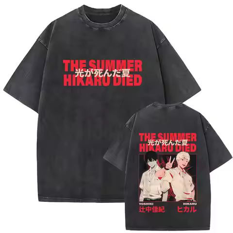Japanese Anime The Summer Hikaru Died Hikaru Yoshiki Vintage Washed T-shirt Men Women Casual Cotton 
