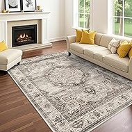Washable Rugs 7x9 Area Rug：Large Rugs for Living Room - Oriential Distressed Printed Floral Carpet -