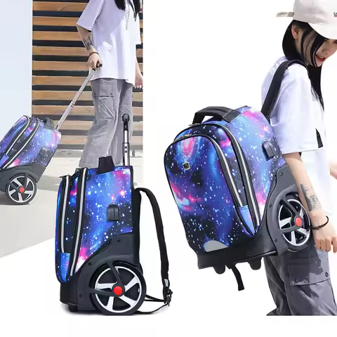 Large wheel trolley bag student load-reducing backpack carry on luggage bag climbing school bag men 
