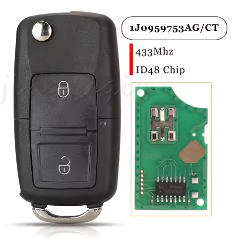 Jingyuqin For VW Bora Golf Polo Passat Touran Seat Skoda Remote Car Key 433Mhz ID48 Chip Fccid:1J095