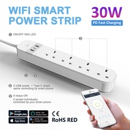 Smart Wifi Extension Lead with PD 30W (2 USB A+1 USB C), Work with Alexa, Google Home, Voice Control