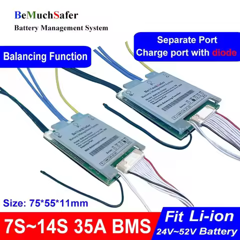 7S 10S 12S 13S 14S 35A Battery BMS 36V 48V 52V 35A BMS With Balancing Function On/Off Switch Tempera