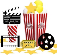 Weekgrat 38 Pcs Movie Night Decorations Movie Clapboard Film Strip Photo Frame VIP Card 3D Popcorn B