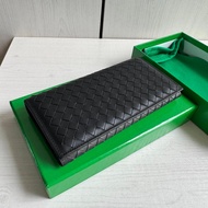 Bv Braided Waxed Cowhide Fine Grid Small Diamond Half Fold Long Wallet Men Women Wallet Genuine Leat