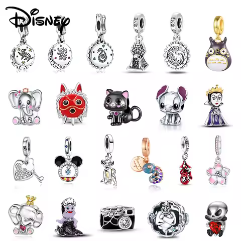 Disney 925 Silver Mickey Stilch And Lion Simba Pendant Beads Suitable For Girls Diy Necklace Bracele
