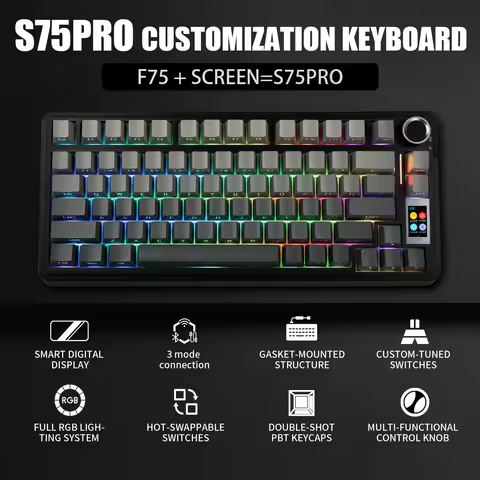 AULA S75 PRO Mechanical Keyboard Custom 75% Layout RGB Backlight Wireless Bluetooth Gaming Keyboard
