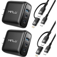 Blok Pengecas USB C 65W, Pengecas Dinding PPS Cepat Padat MINLU GaN 3-Port dengan Kabel USB-C ke C/L