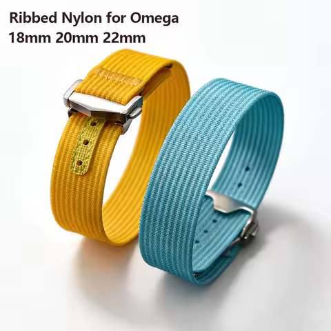 For Omega Ribbed Nylon Watch Band Deployant Clasp 18mm 20mm 22mm FKM Rubber Strap Sport Wristband fo