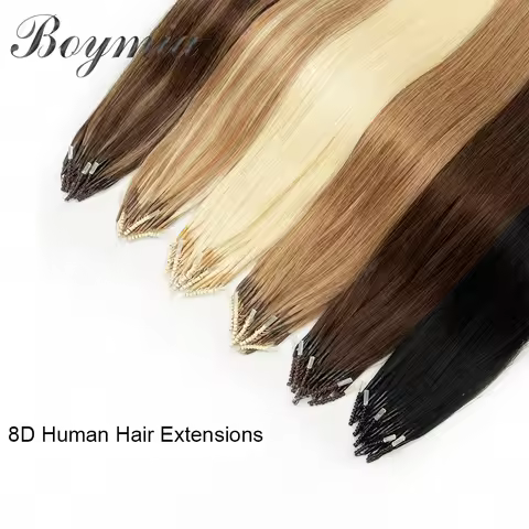 Boymia Microlink Hair Extensions 8D Natural Human Hair Extensions 50pcs 0.6g/s Micro Beads Silicone 
