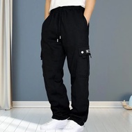 Men Loose Pants Breathable Men's Sport Pants with Drawstring Waist for Gym Training Jogging Loose Fit Solid Color Trousers Long