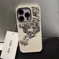 Oil painting tiger for IPhone 15 14 13 12 11 Pro Max IPhone Case Soft Case Shockproof Protection Camera Three Colors TPU Candy Compatible with IPhone 11 Pro Max XS X XR 8 + 7 Plus