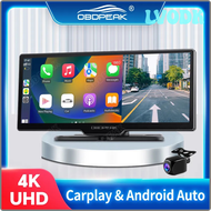 LVODK K2 Car Mirror Dash Cam 4K Video Recording Carplay &amp; Android Auto Wireless GPS Navigation Dashboard DVR BT AUX Output Dual Lens PBKER