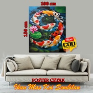 POSTER CETAK IKAN MAS KOI SEMBILAN BA LUKISAN CETAK IKAN MAS KOI POSTER IKAN KOI  HOKI FENG SHUI LUK