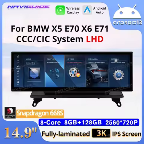 NAVIGUIDE 14.9" Android13 For BMW X5 E70 X6 E71 Wireless Carplay Android Auto Car Multimedia Player 