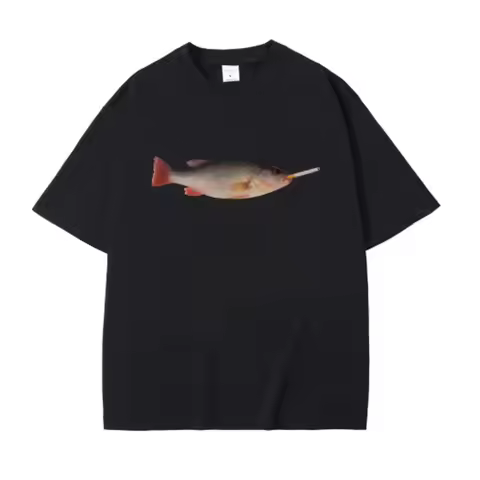 Fish Smoking Funny Vertebrata Printed Lovers Meme T-shirts Women Casual Vintage Women Short Sleeve T