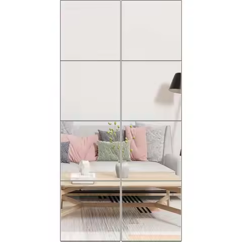 12 Inch Full-Length Mirror Tiles, 8 Pieces, Ideal for Wall Mirrors, Home Gyms, Vanities, Bedrooms, a