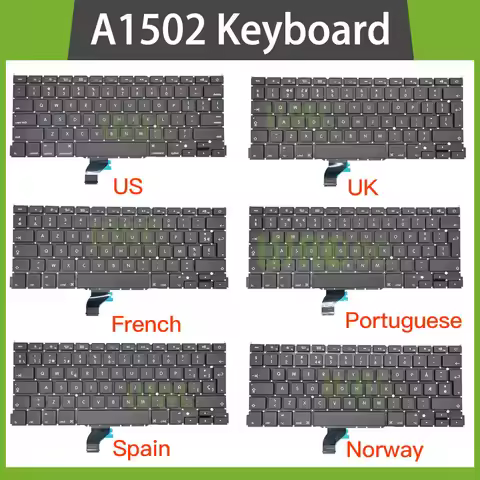 New test Laptop A1502 Keyboard US UK Spain Russian French Swiss Portugal Layout For Macbook Pro Reti