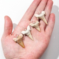 Moroccan Shark Teeth Silver Wire Hand-woven Pendant Ocean Fossil Specimen Mouse Shark Cone Natural A