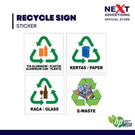 Recycle Sign | Cans/Plastic/Paper/Glass/E-waste Recycle | Sticker Only
