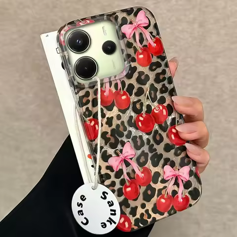 Brown Leopard Cherry Phone Cases for Xiaomi Redmi Note 14 13 12 11 11S 10 10S 8 9 Pro 15 15C 13C 14C